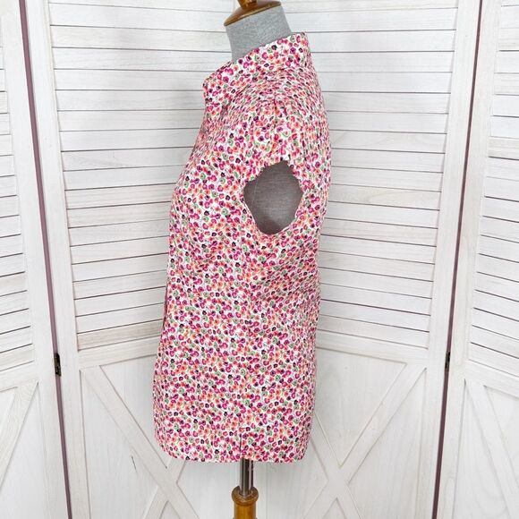 Lilly Pulitzer Floral Cap Sleeve Button Up Shirt White Pink 8 - Picture 2 of 12